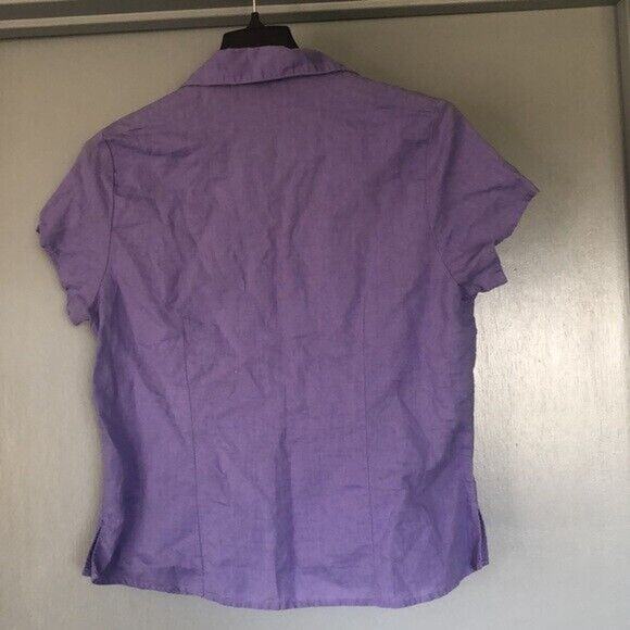 Quizz Again Linen Blend Vtg Y2K Button Front Floral Embroider Short Sleeve Top M - Picture 2 of 6